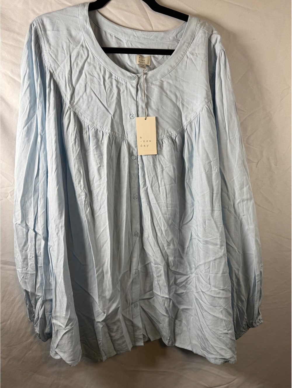 a new day Light Blue Long Sleeve Button Front Blouse Top Size XL